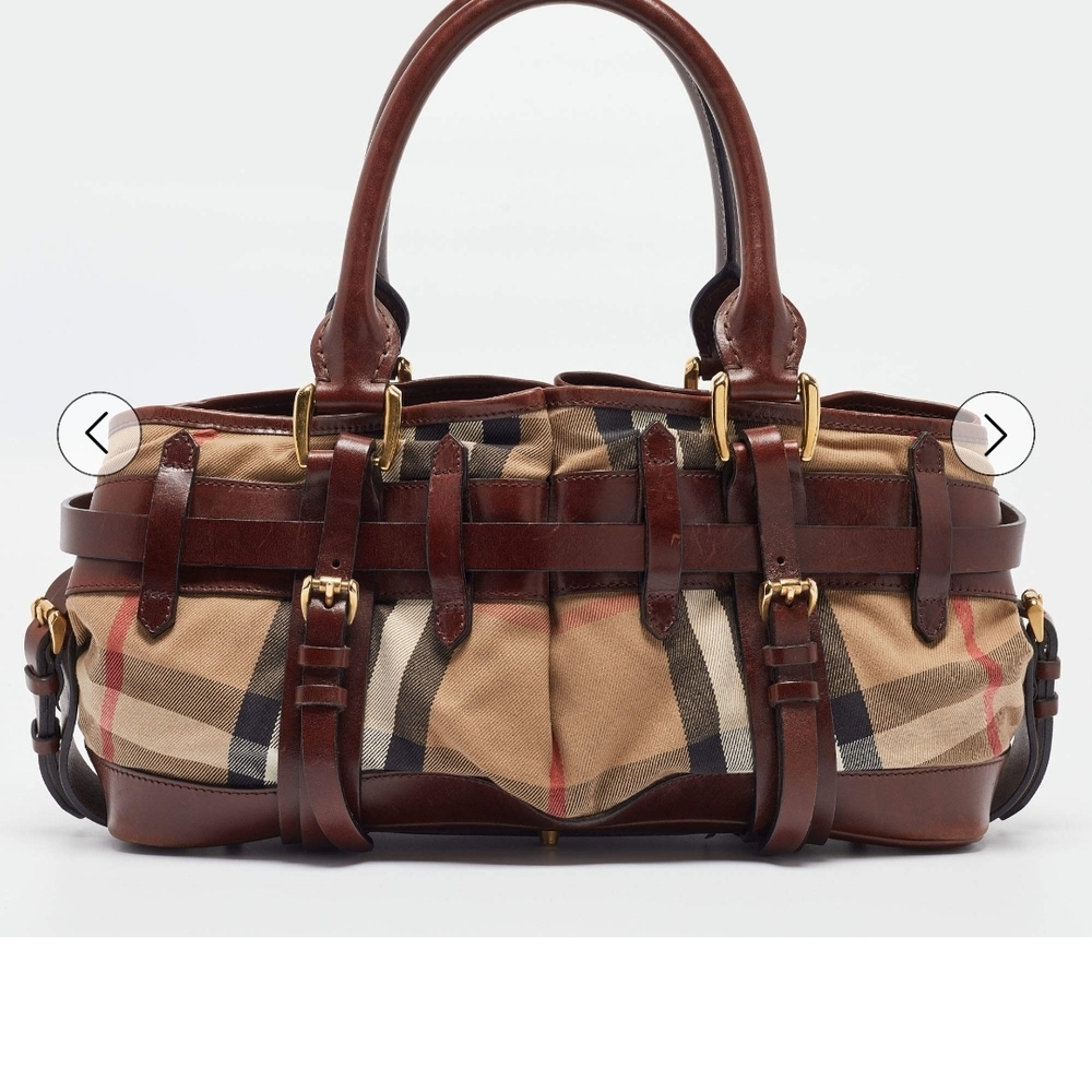 Burberry Beige Nova Check Satchel with Brown Leather Trim